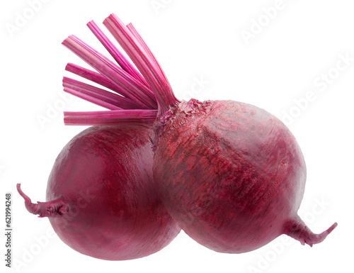 Two raw beetroots cut out