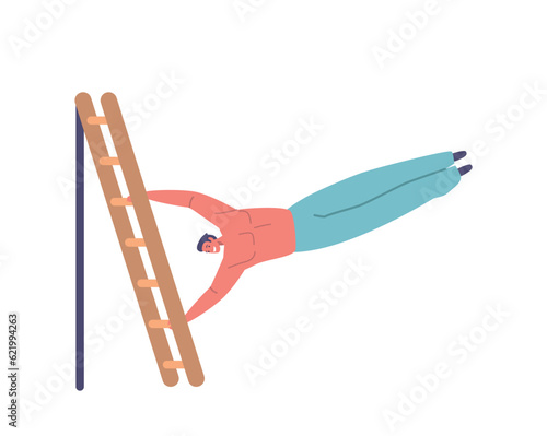 Young Man Diligently Exercising On Gymnastics Wall Bars, Demonstrating Strength, Agility, And Determination In Gymnasium