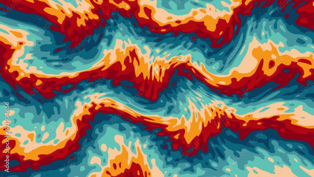 Retro, orange, wavy, liquid, psychedelic, groovy, hippie, flat, abstract, looping background in 70s retro style.Vintage Striped Background, Retro Colors from the 1970s 1980s, retro vintage 70s style