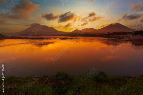 mountain and lake scenery,Mekong river and mountain scenery in the morning,Kaeng Khut couple scenery, Chiang Khan, Thailand photo