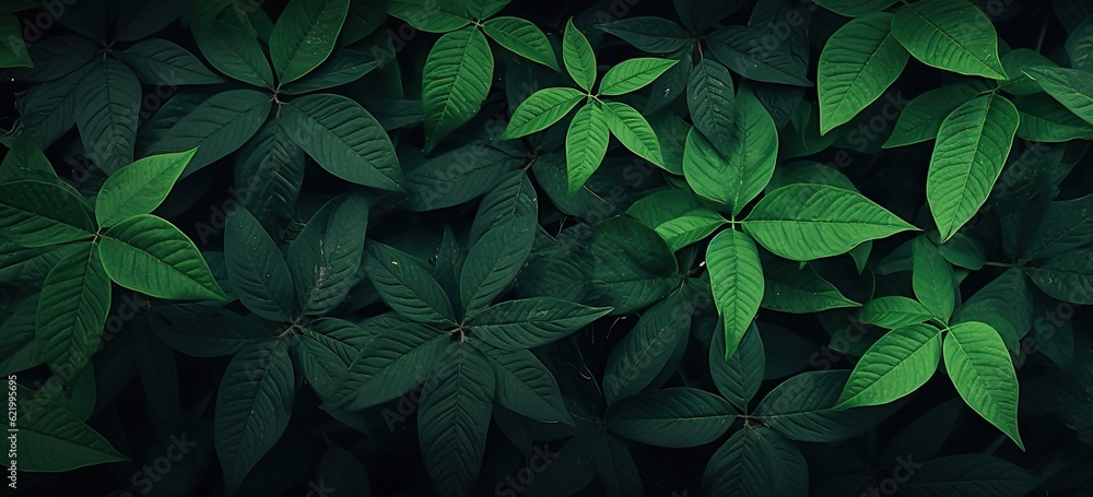 Closeup green leaves background, Overlay fresh leaf pattern, Natural foliage textured and background. Created with Generative AI technology. Closeup green leaves background, Overlay fresh leaf pattern, Natural foliage textured and background. Created with Generative AI technology.