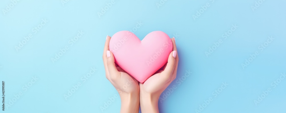 Hands in shape of heart, pastel background, concept of friendship and love, panorama. Generative Ai. Hands in shape of heart, pastel background, concept of friendship and love, panorama. Generative Ai.