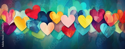 Background of hearts, concept of riendship and love, panorama.  Generative Ai.