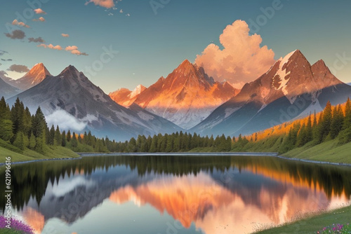 Majestic Mountain Reflections  A Serene Alpine Landscape