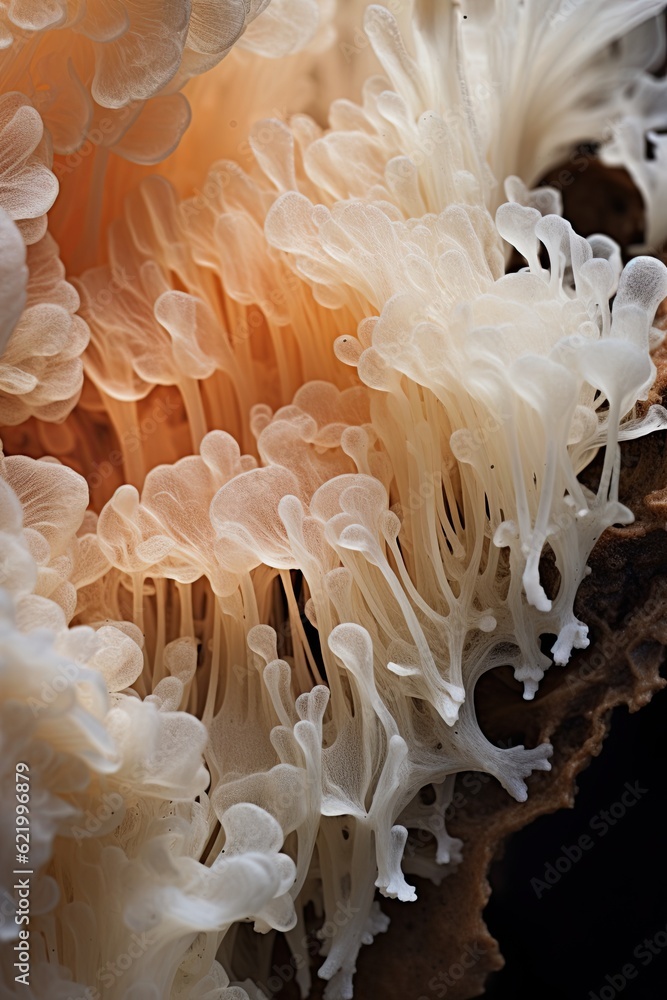 Mushroom mycelium. Macro shot in high detail. Generative Ai Mushroom mycelium. Macro shot in high detail. Generative Ai