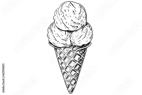 Ice cream cones. Ink hand drawn sketch engraved style vector illustration.