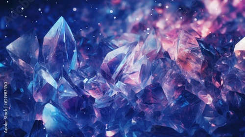 Abstract textured background with crystals. Shiny amethyst and quartz minerals