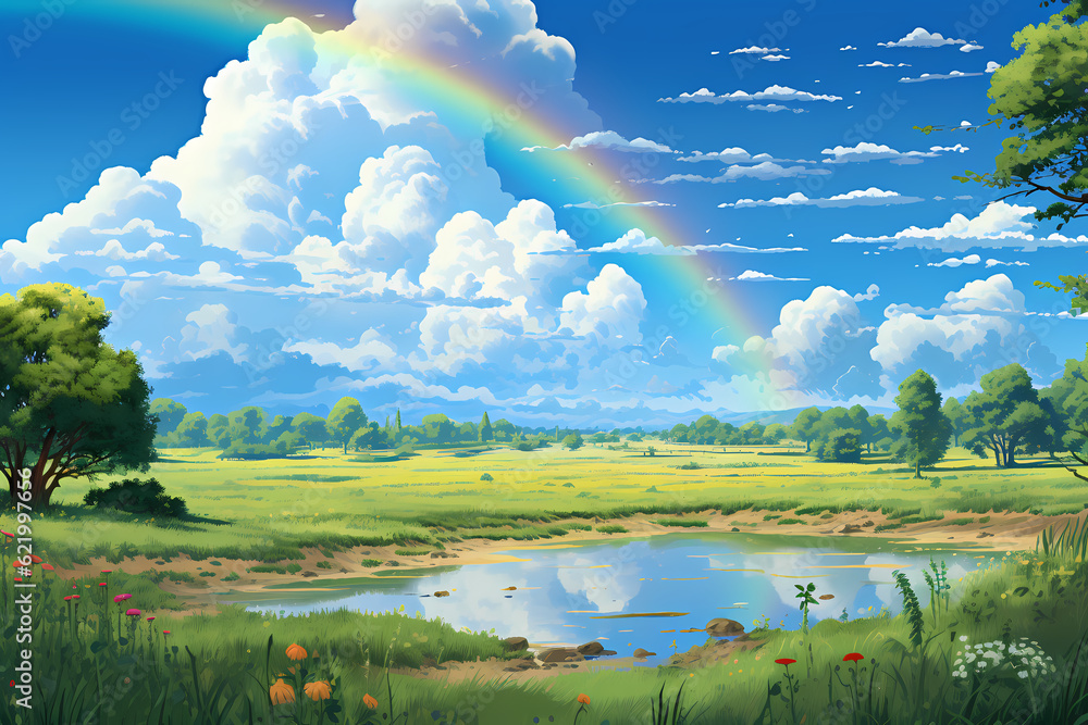very beautiful rainbow anime styl