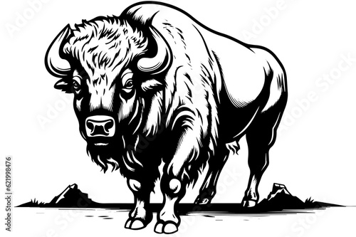Hand drawn buffalo. Vector illustration of bull ink sketch engraving style.