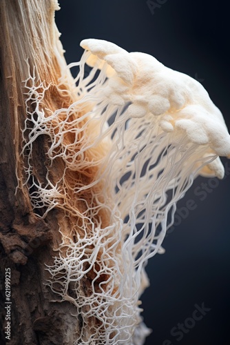 Mushroom mycelium. Macro shot in high detail. Generative Ai photo