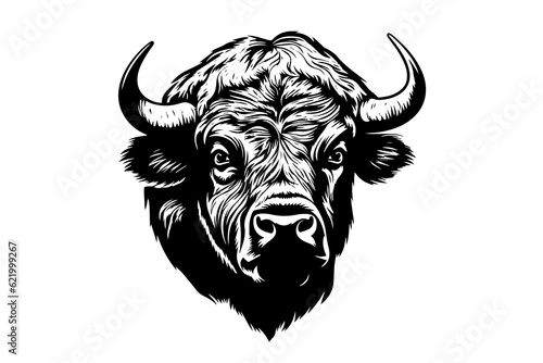 Hand drawn buffalo. Vector illustration of bull ink sketch engraving style.