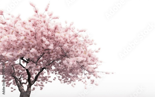 Pink cherry blossom blooming isolated on white background, Generative AI