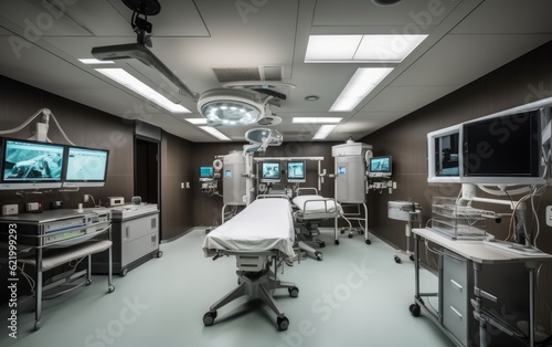 Empty operating room with medical equipment, Generative AI