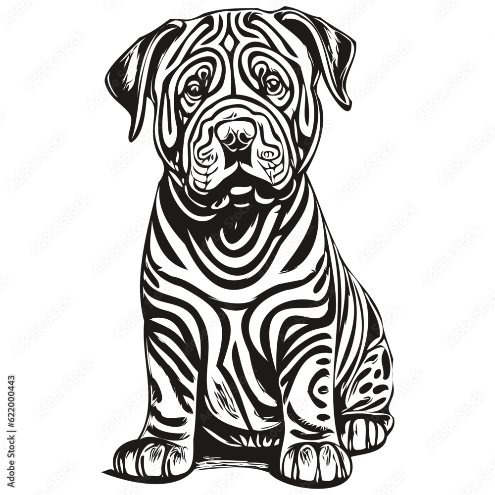 Chinese Shar Pei dog black drawing vector, isolated face painting sketch line illustration Chinese Shar Pei dog black drawing vector, isolated face painting sketch line illustration