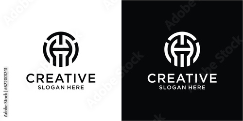 Letter t h with circle style logo design concept