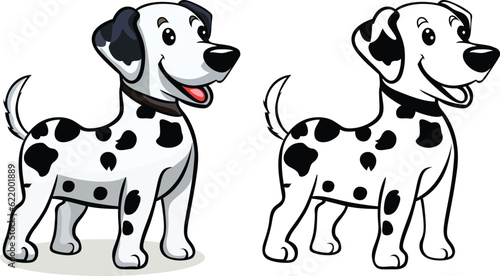 Dalmatian Dog cartoon vector illustration, Happy dalmatian puppy vector image, black and white and colored stock image