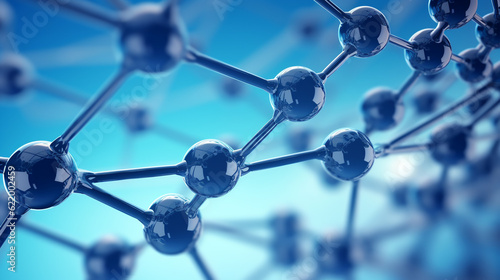 Molecular structure illustration close up blue background.ai generative