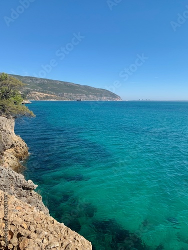 Summer sea coast landscape. View from Nature Park of Arrabida in Setubal, Portugal.