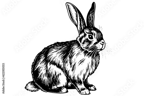 Engraving rabbit on white background .Vector ink sketch illustration.