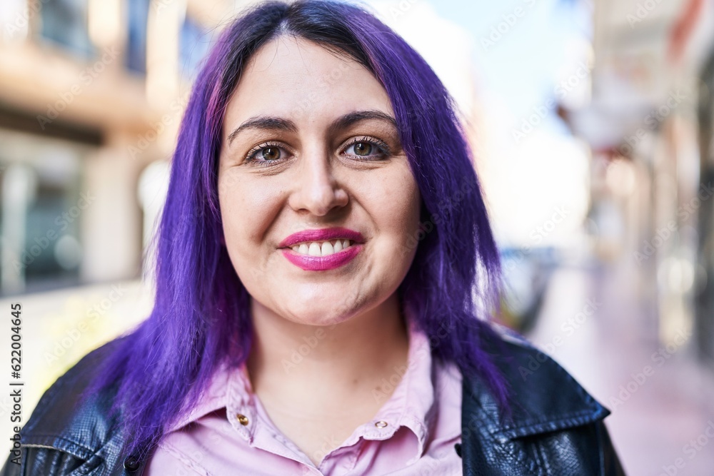Young beautiful plus size woman smiling confident standing at street Young beautiful plus size woman smiling confident standing at street