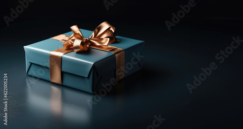 Elegance Wrapped: Hands holding Golden Christmas Gifts and Satin Bows - Ai Generative 