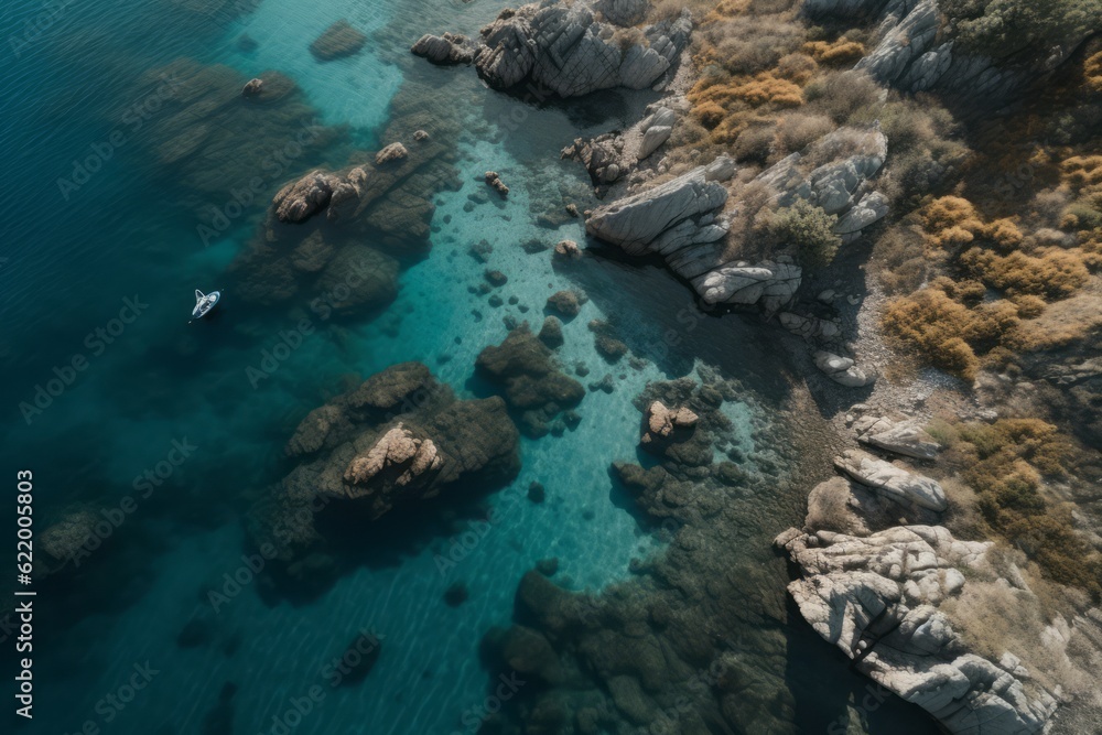view of a reef in the sea, Photographic Capture of an Archipelago with a Blue Ocean, Offering a Breathtaking Bird's-Eye View of the Serene Shoreline view of a reef in the sea, Photographic Capture of an Archipelago with a Blue Ocean, Offering a Breathtaking Bird's-Eye View of the Serene Shoreline