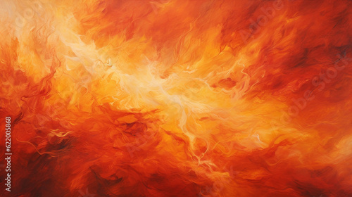 A whirlwind of fiery orange, deep red and vibrant yellow, abstract representation of a blazing inferno, intense, chaotic energy, dynamic, oil paint on canvas, highly textured, raw emotions