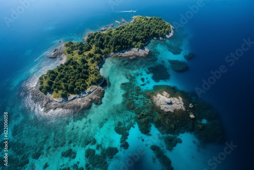 view of a reef in the sea  Photographic Capture of an Archipelago with a Blue Ocean  Offering a Breathtaking Bird s-Eye View of the Serene Shoreline