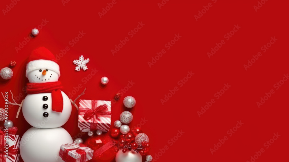 Celebrating Christmas. Christmas banner with blank space for text, featuring a cheerful snowman. Festive joy and holiday celebration concept. AI Generative Celebrating Christmas. Christmas banner with blank space for text, featuring a cheerful snowman. Festive joy and holiday celebration concept. AI Generative
