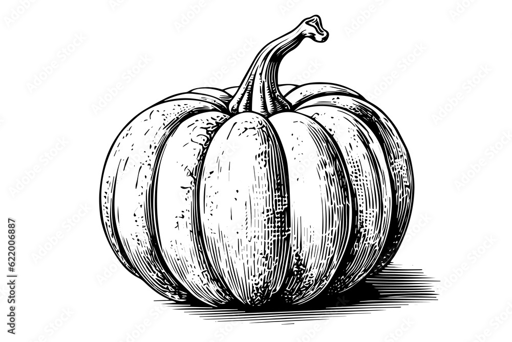 Ink sketch of pumpkin isolated on white background. Hand drawn vector ...