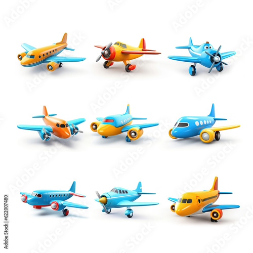 Airplane icon set cute 3d illustration isolated on white background