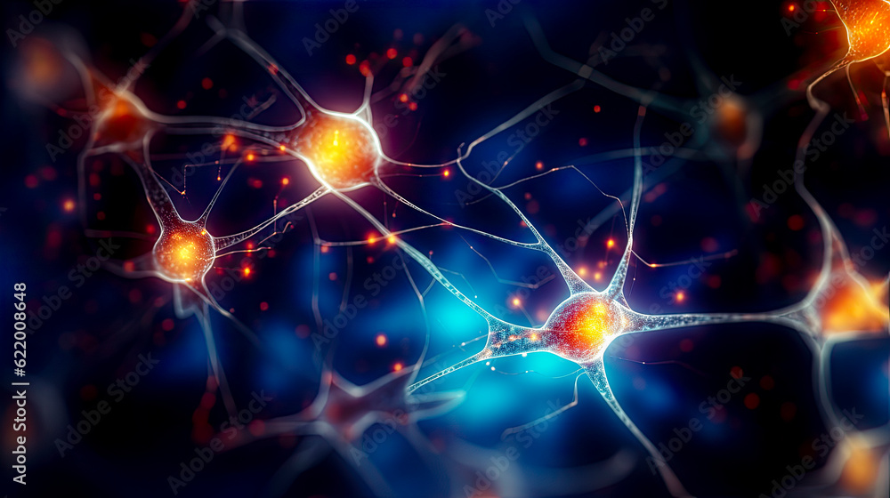 detail of neurons of the neural network generating action potentials - human nervous system background