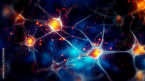 detail of neurons of the neural network generating action potentials - human nervous system background