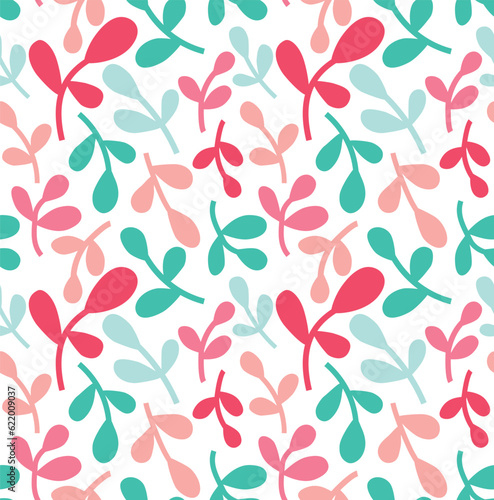 Seamles pattern with colorful leaves. Vector simple background in pink and blue colors