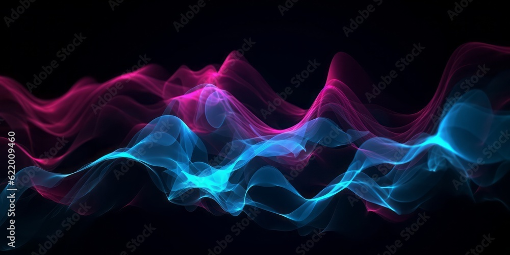  Abstract Animation of Colorful Waves on a Black Background, Evoking a Mesmerizing Blend of Light Sky-Blue, Dark Blue, and Electric Light in a Dark Sky-Blue and Dark Pink Setting