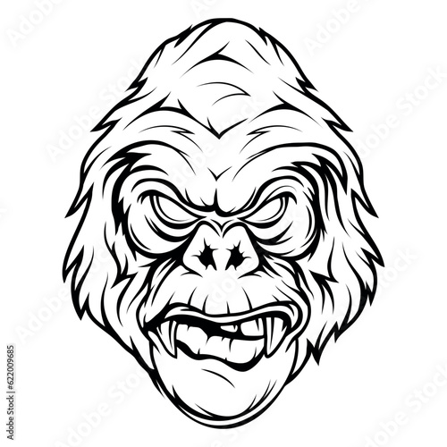 Gorilla. Vector illustration of primates. Sketch of an angry gorilla head