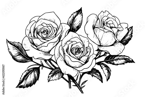 Vintage rose flower engraving calligraphic .Victorian style tattoo vector illustration