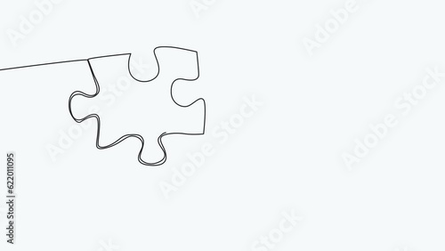 connected puzzle pieces of one continuous line drawn. Jigsaw puzzle element. 4K animation
