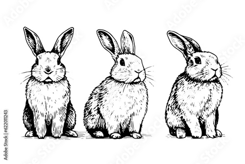 Engraving rabbit on white background .Vector ink sketch illustration.