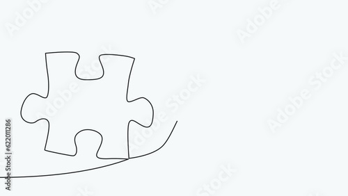 connected puzzle pieces of one continuous line drawn. Jigsaw puzzle element. 4K animation