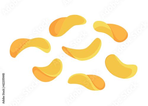Potato chips. Isolated chips for advertising, package or promo ads, delicious food, ripple meal