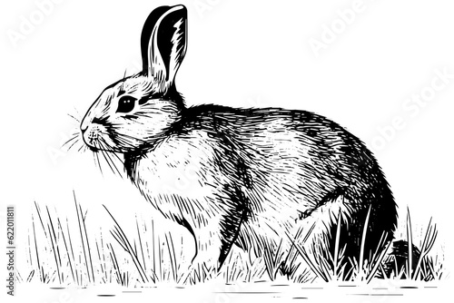 Engraving rabbit on white background .Vector ink sketch illustration.