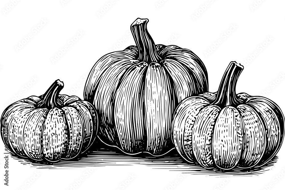 Ink sketch of pumpkin isolated on white background. Hand drawn vector illustration. Ink sketch of pumpkin isolated on white background. Hand drawn vector illustration.