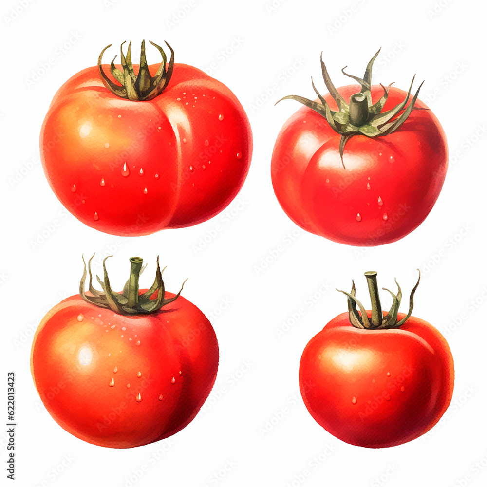 tomatoes set watercolor on a white background created with Generative Ai tomatoes set watercolor on a white background created with Generative Ai