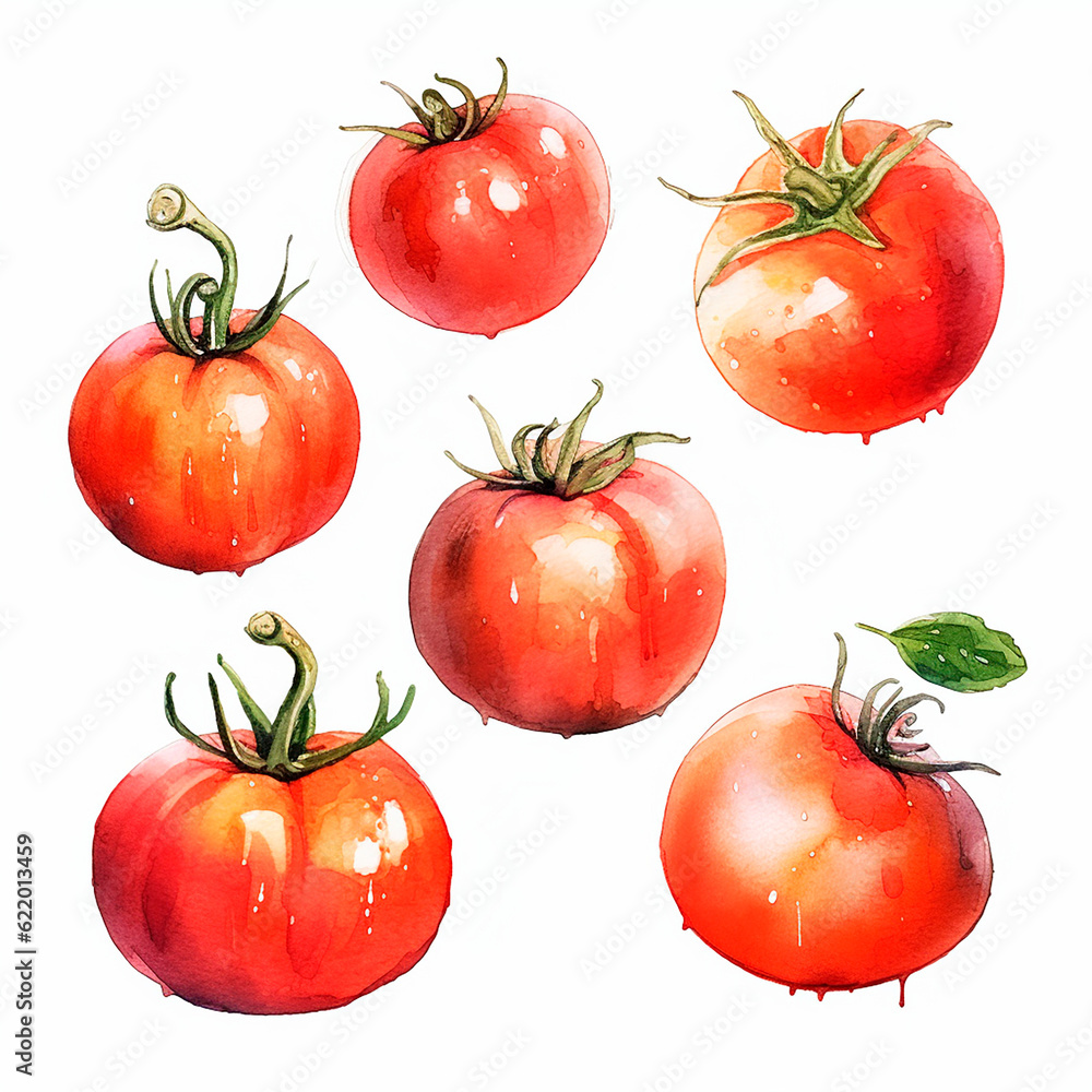 tomatoes set watercolor on a white background created with Generative Ai tomatoes set watercolor on a white background created with Generative Ai