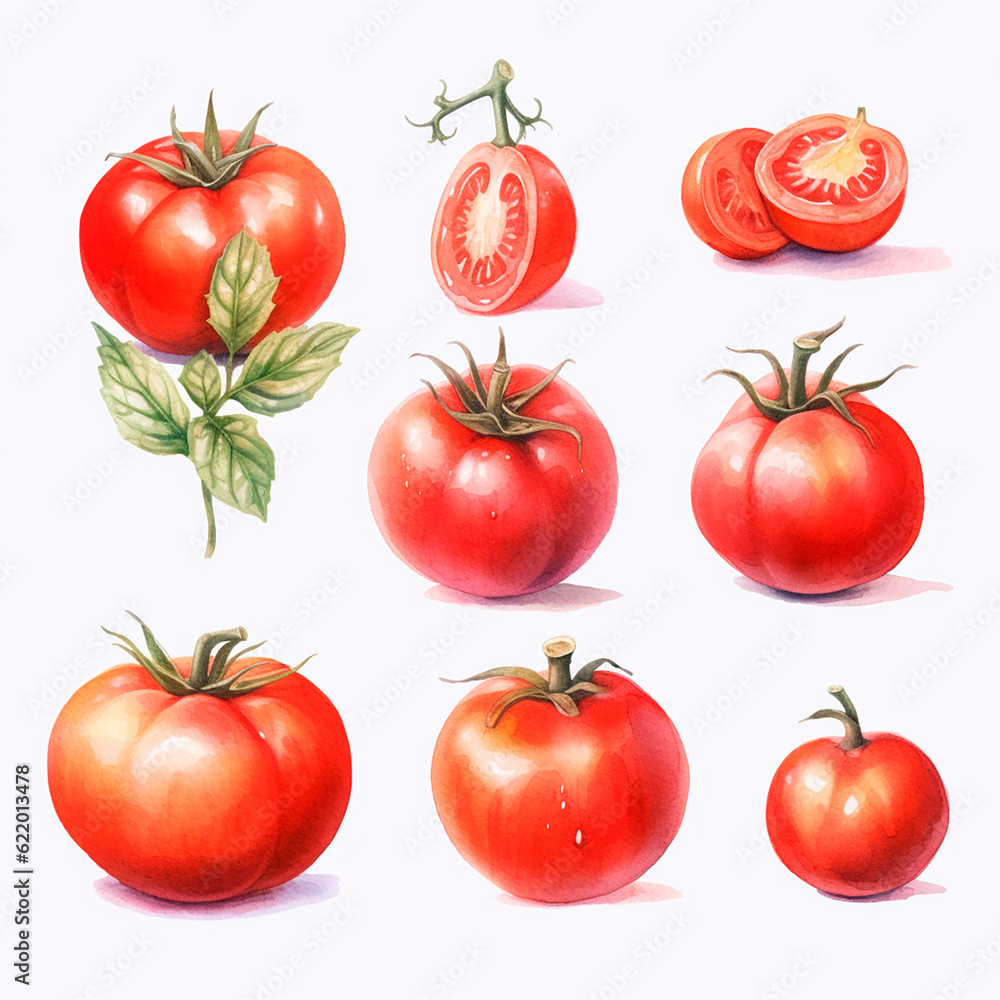 tomatoes set watercolor on a white background created with Generative Ai tomatoes set watercolor on a white background created with Generative Ai
