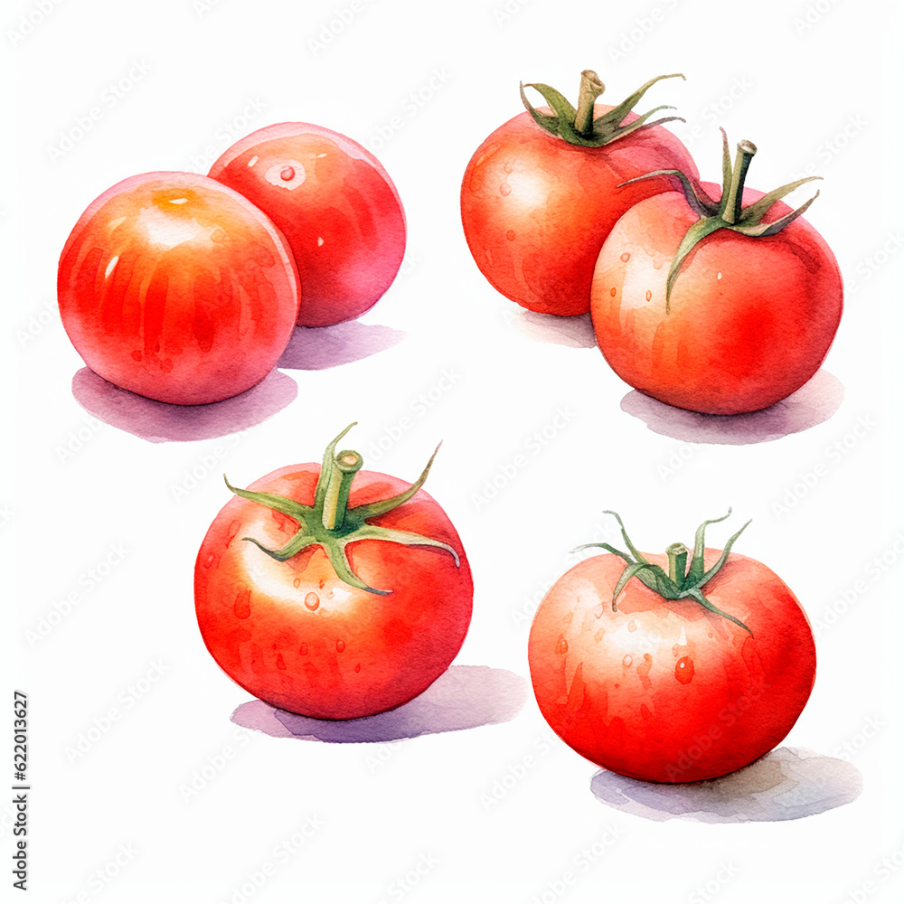 tomatoes set watercolor on a white background created with Generative Ai tomatoes set watercolor on a white background created with Generative Ai