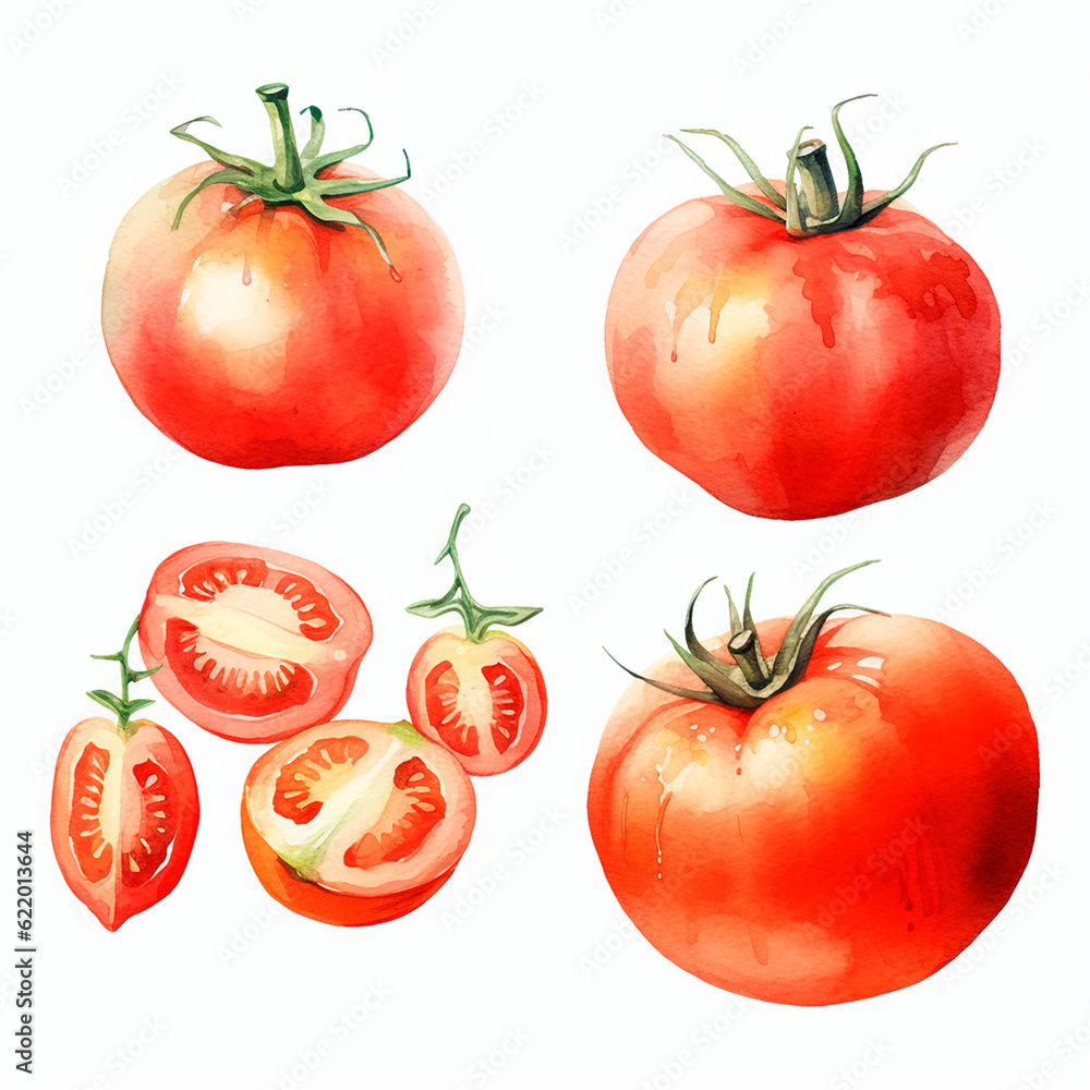 tomatoes set watercolor on a white background created with Generative Ai tomatoes set watercolor on a white background created with Generative Ai