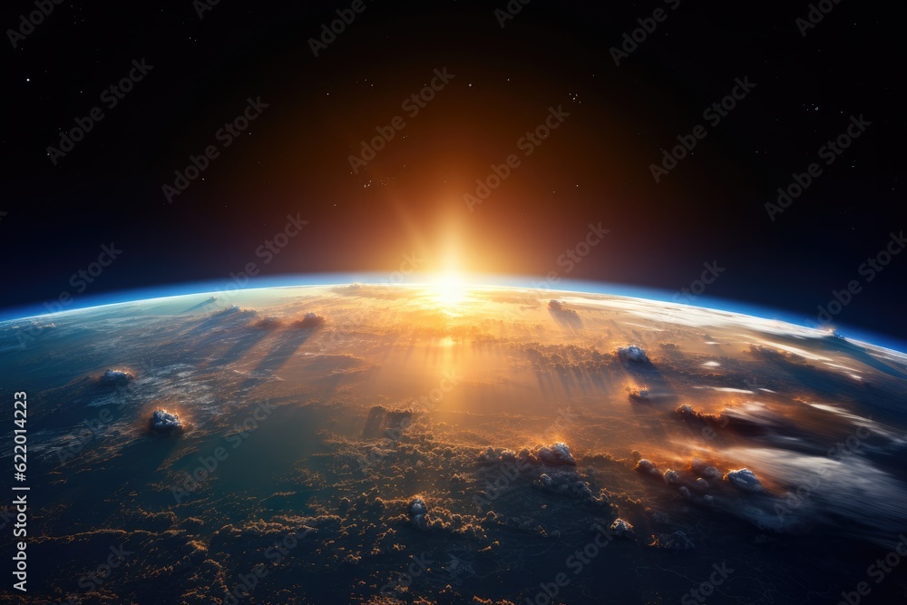 Sunrise over planet earth viewed from space