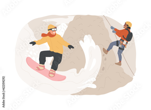 Extreme tourism isolated concept vector illustration. Extreme sports, shock tourism, adrenalin event, dangerous place, ski and snowboard, thrill-seekers, climbing mountains vector concept.
